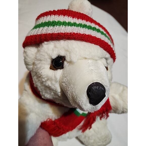 Plush Polar Bear Detachable Red Taboggan Scarf 14" White No Tag Details - Picture 9 of 13